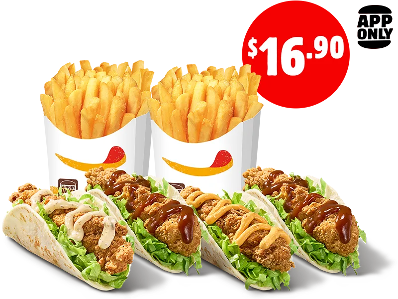 Hungry Jack's 4 Chicken Tender Snack Wraps + 2 Large Chips